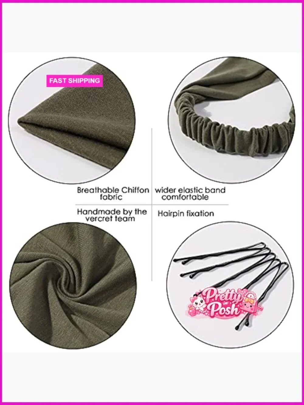 Cotton Headband Hair Scarf with Clips Non Slip Boho Triangle Kerchief